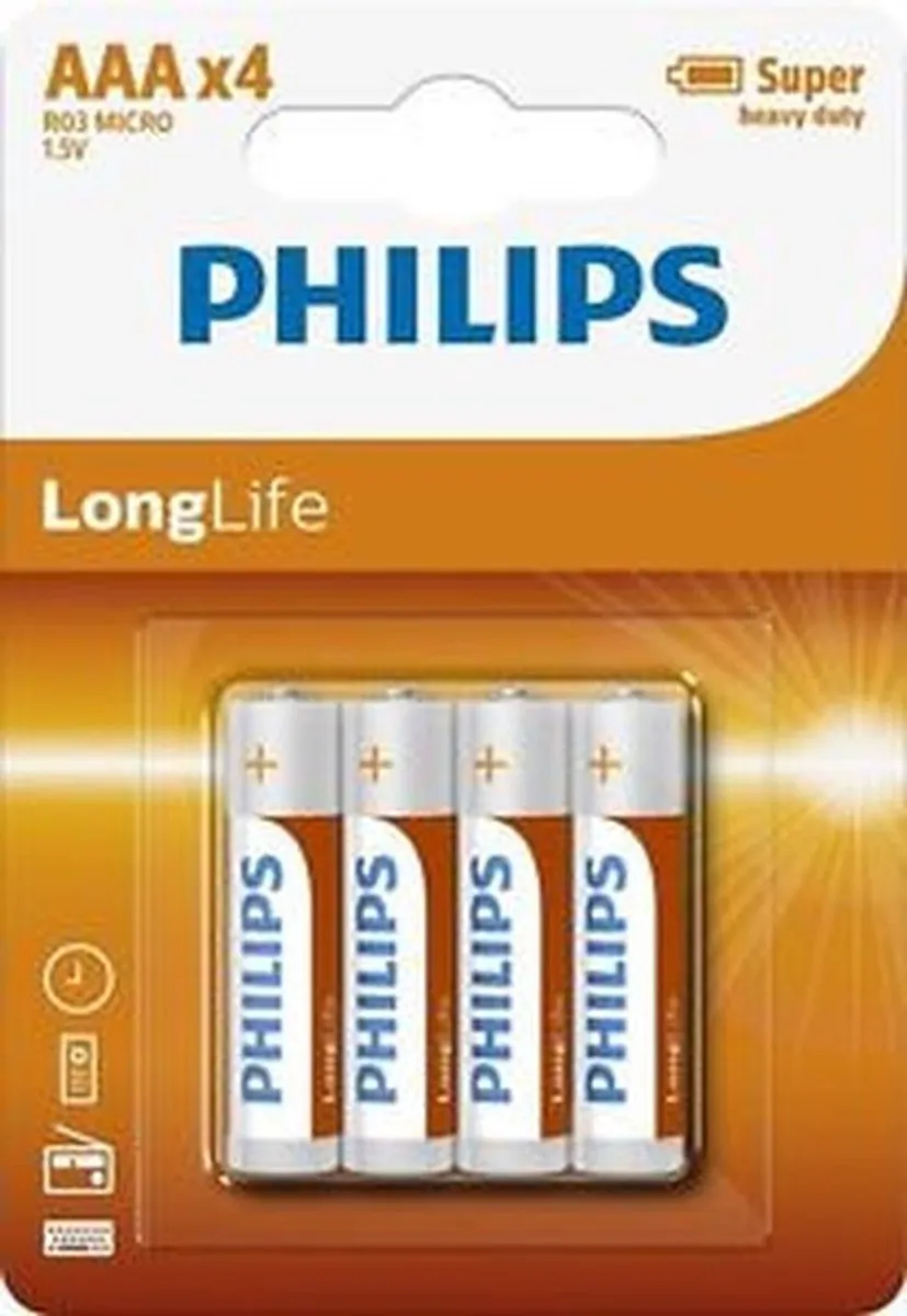 Philips LongLife AAA Batterij 4 Stuks
