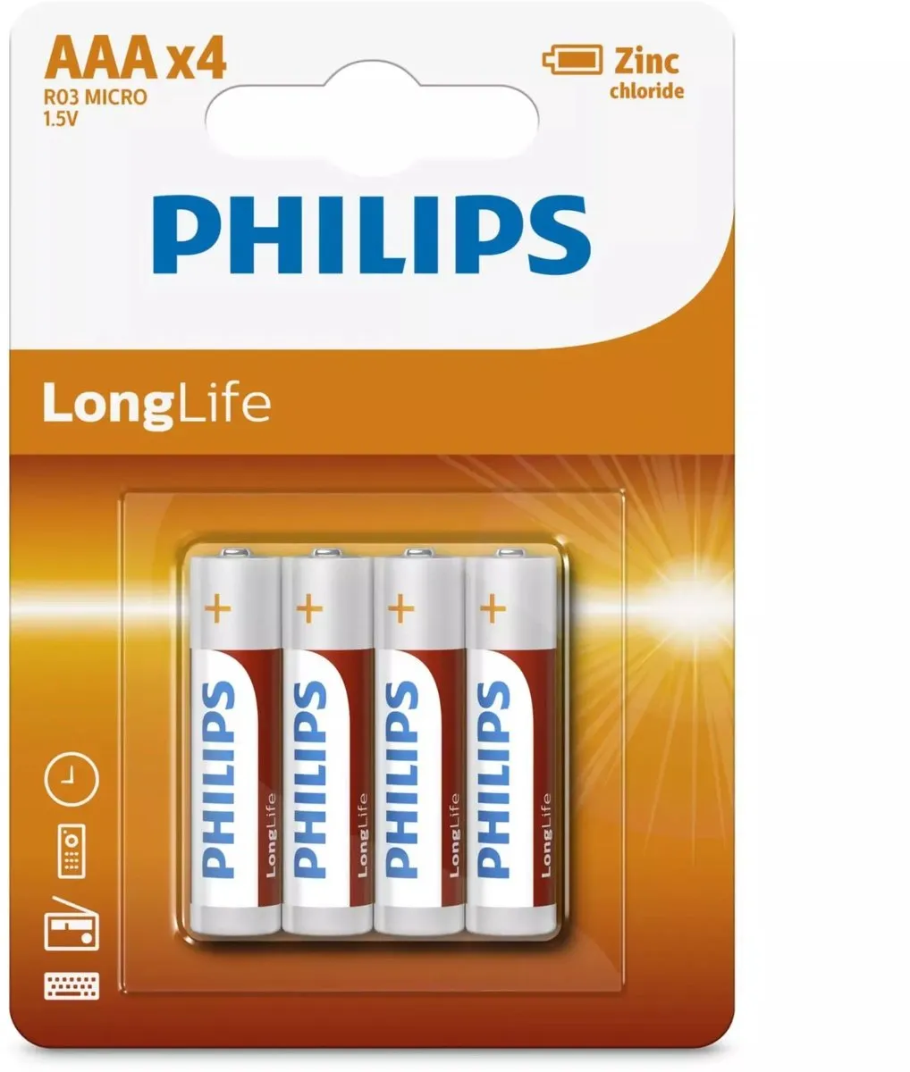 Philips LongLife AAA Batterij 4 Stuks