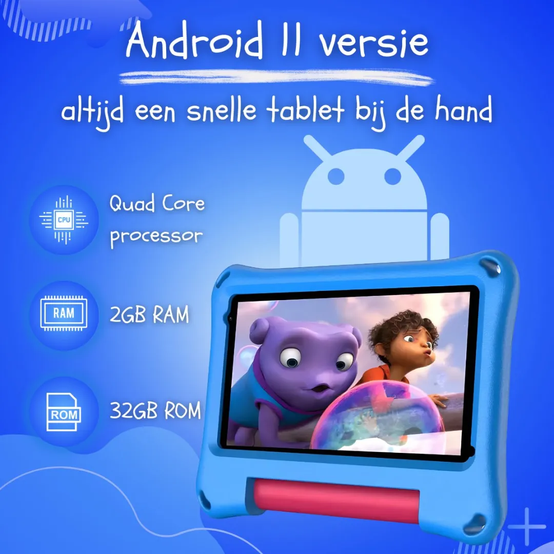 CosmoToys® Kids Tablet - Kindertablet - Tablet Kinderen - Vanaf 3 Jaar - Speelgoed voor in de Auto & Onderweg - 7 Inch - Android 11 - Ouderlijk Toezicht - 3500 mAh - Blauw