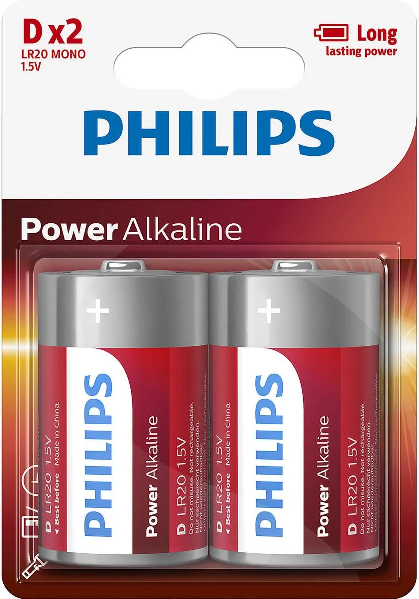 Philips Power Alkaline D Batterijen - 2 Stuks
