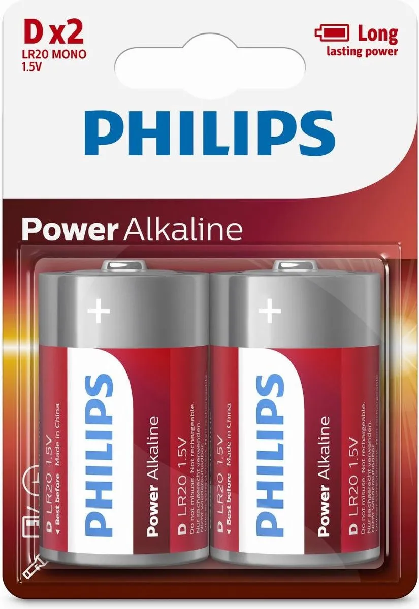 Philips Power Alkaline D Batterijen - 2 Stuks