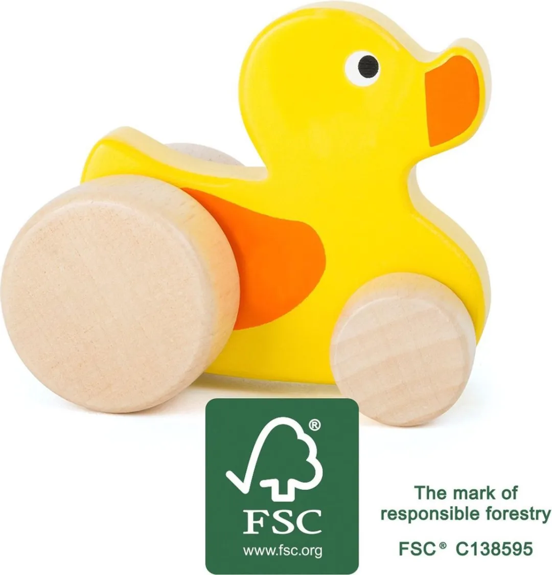 Houten grijpspeelgoed - Push-along Eend - FSC® - Speelgoed vanaf 1 jaar