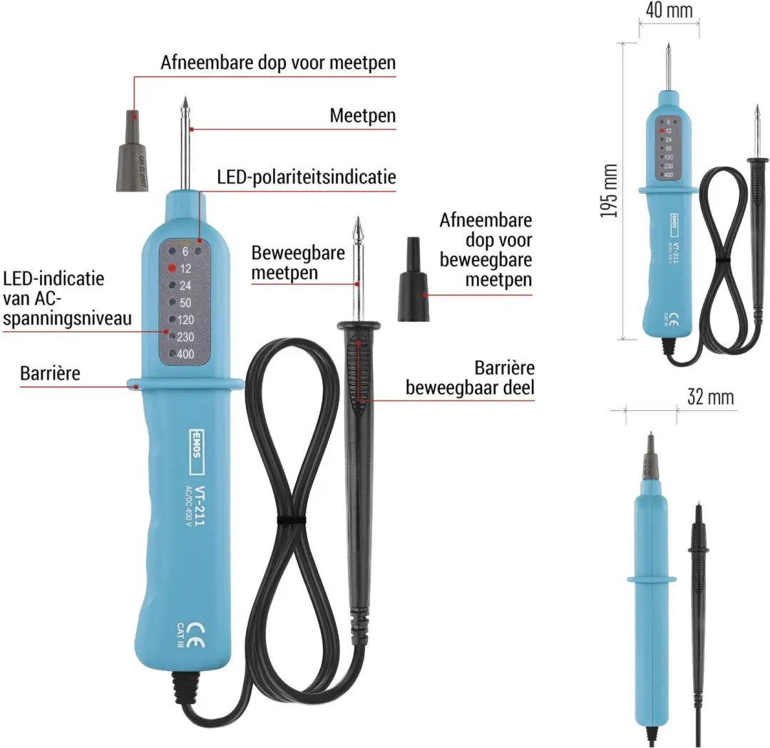 EMOS VT-211 M0003BN Spanningstester - Blauw - afbeelding 2 van 6