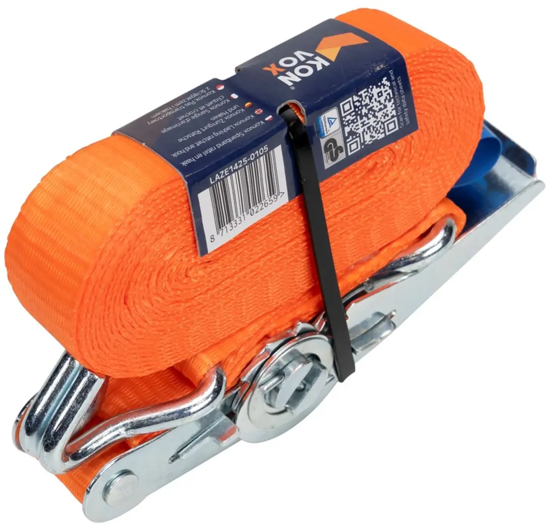 KONVOX SPANBAND 25MM RATEL/HAAK CD 5M 800DAN ORANJE