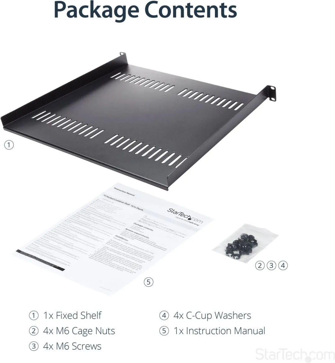 Startech CABSHELF116V Rack Shelf - Zwart