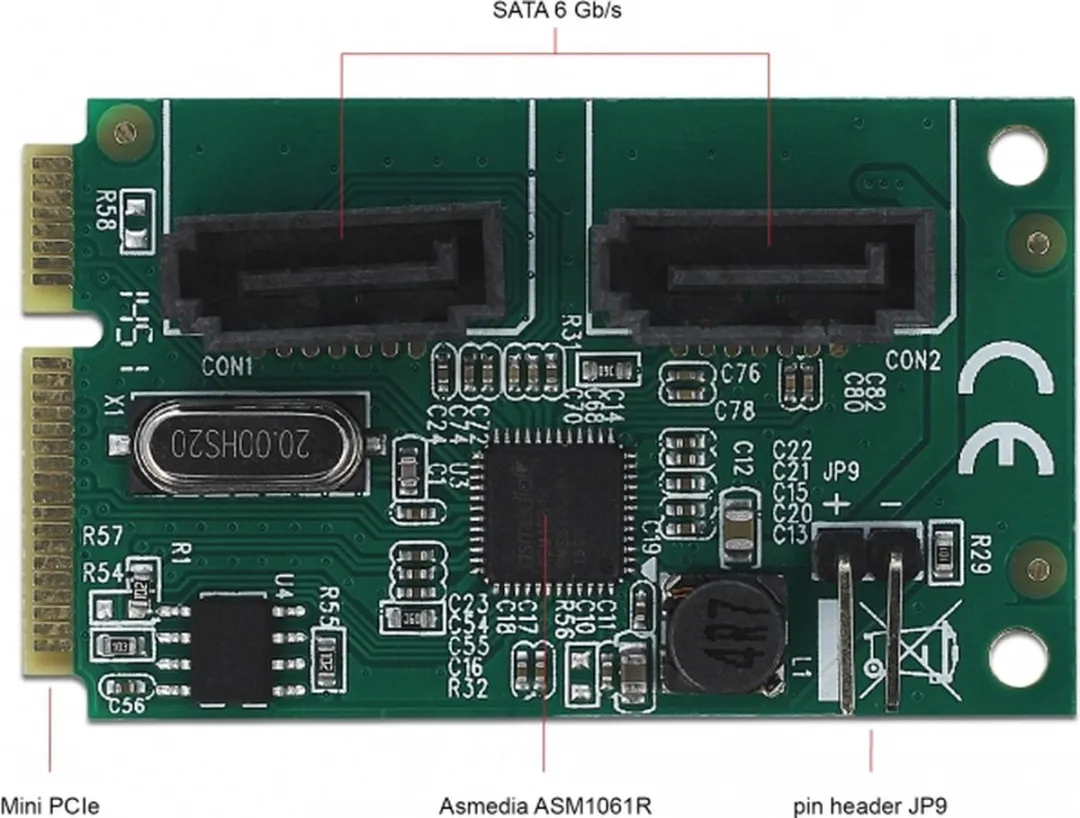Delock Mini PCIe naar 2x SATA Converter - RAID