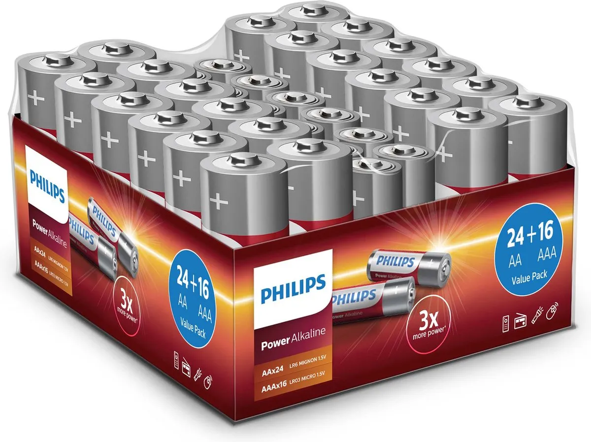 Philips Power Alkaline Batterijen 40 Stuks