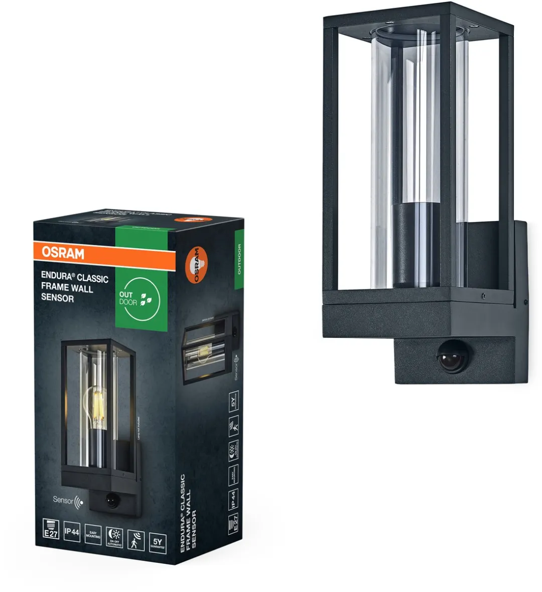 Osram Endura Classic LED Wandlamp Frame E27 - PIR Sensor IP44 Donkergrijs