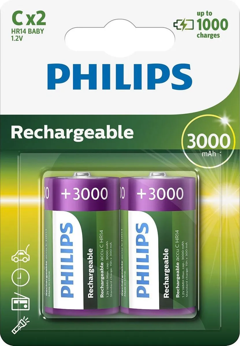 Philips C Oplaadbare Batterijen R14B2A300 - 2 Stuks - afbeelding 6 van 6