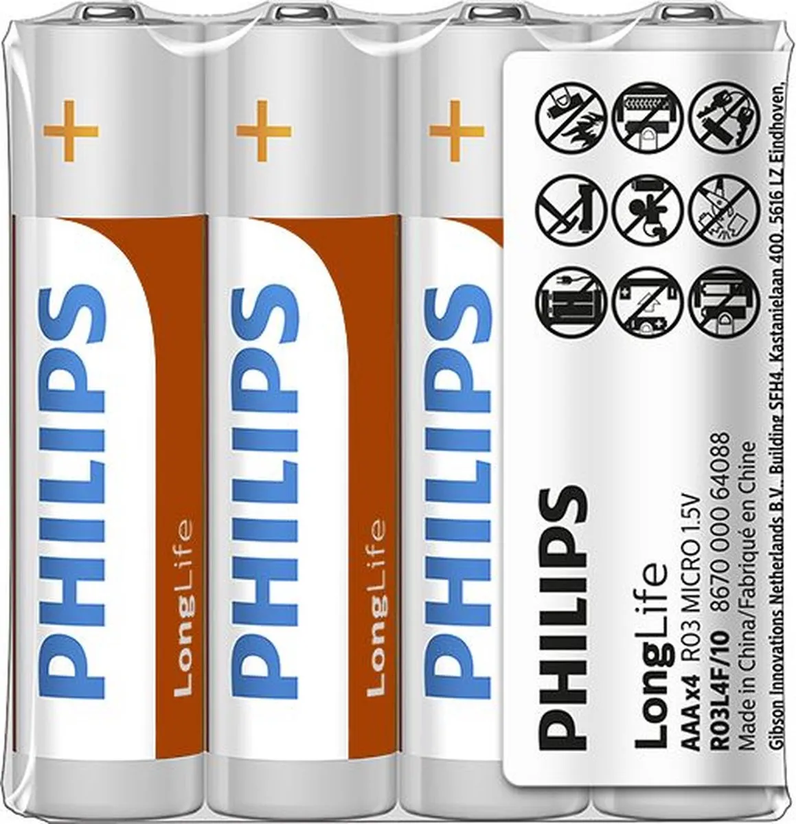 Philips LongLife Batterij AAA - 4 Stuks