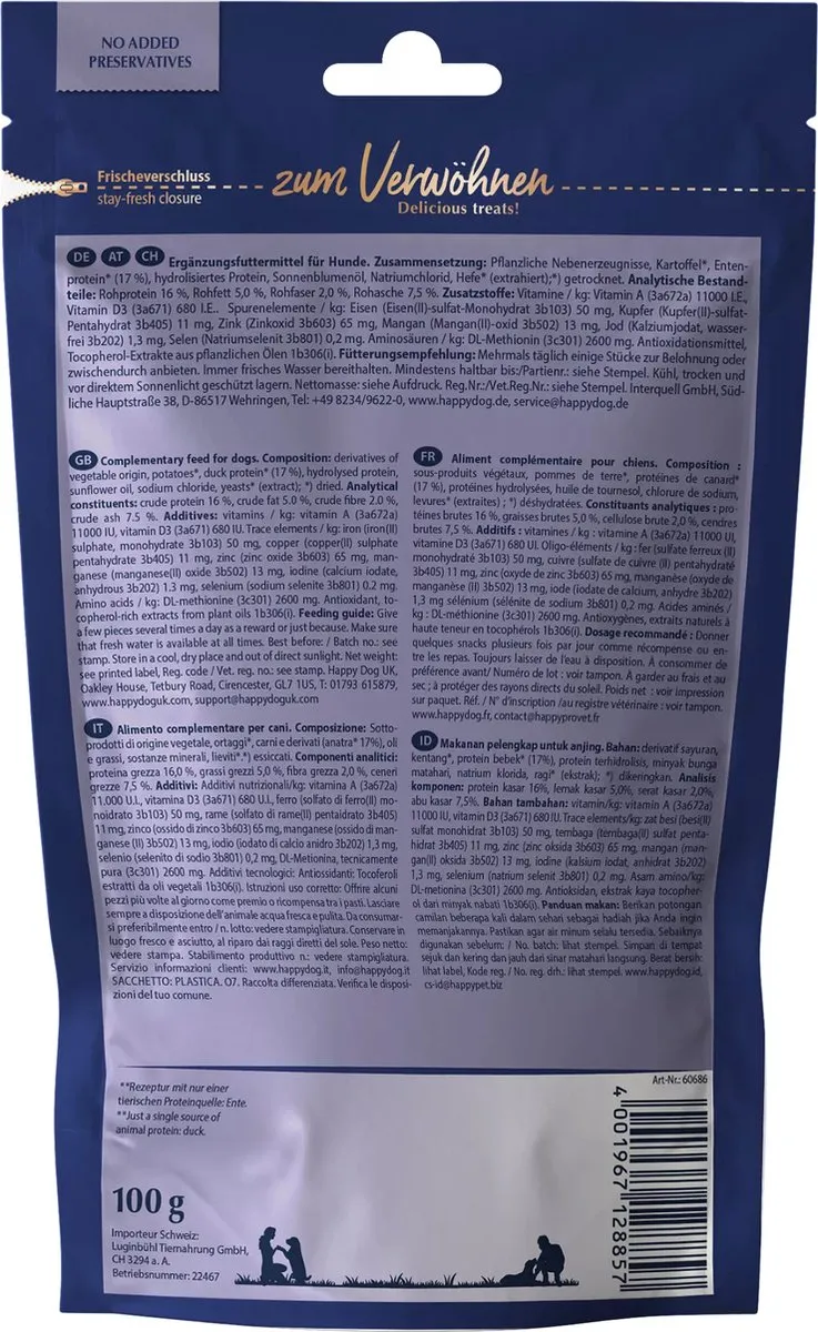 Happy Dog Frankrijk Gourmet Eend Zachte Snack 10x100g