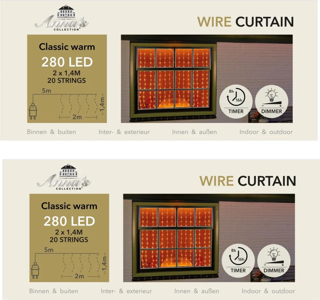 Anna's Collection Raamverlichting 280 LED - 2x200x140cm - Extra Warm Wit