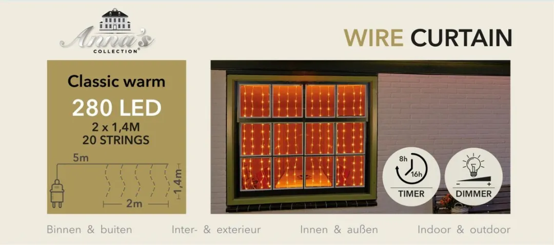 Anna's Collection Raamverlichting 280 LED - 2x200x140cm - Extra Warm Wit