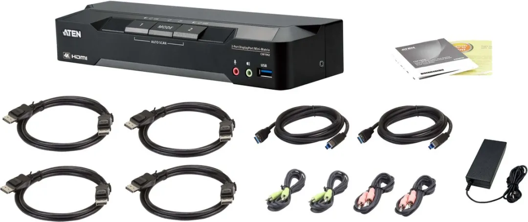 Aten CM1942 2-poorts 4K DP Dual Display Mini Matrix KVM