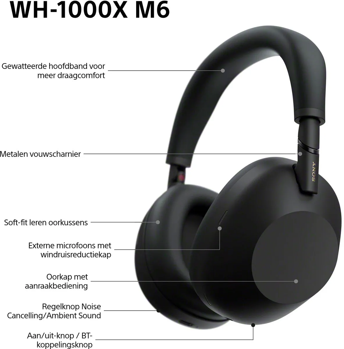 Sony WH-1000XM6 Noise Cancelling Koptelefoon - Zwart - afbeelding 6 van 6