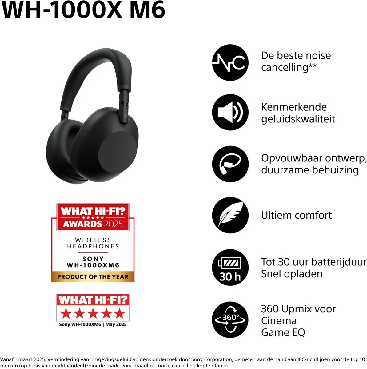 Sony WH-1000XM6 Noise Cancelling Koptelefoon - Zwart