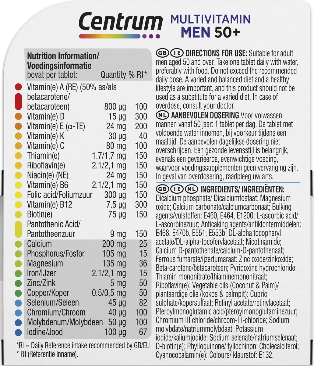 Centrum Men 50+ Multivitaminen - 30 tabletten - afbeelding 2 van 6