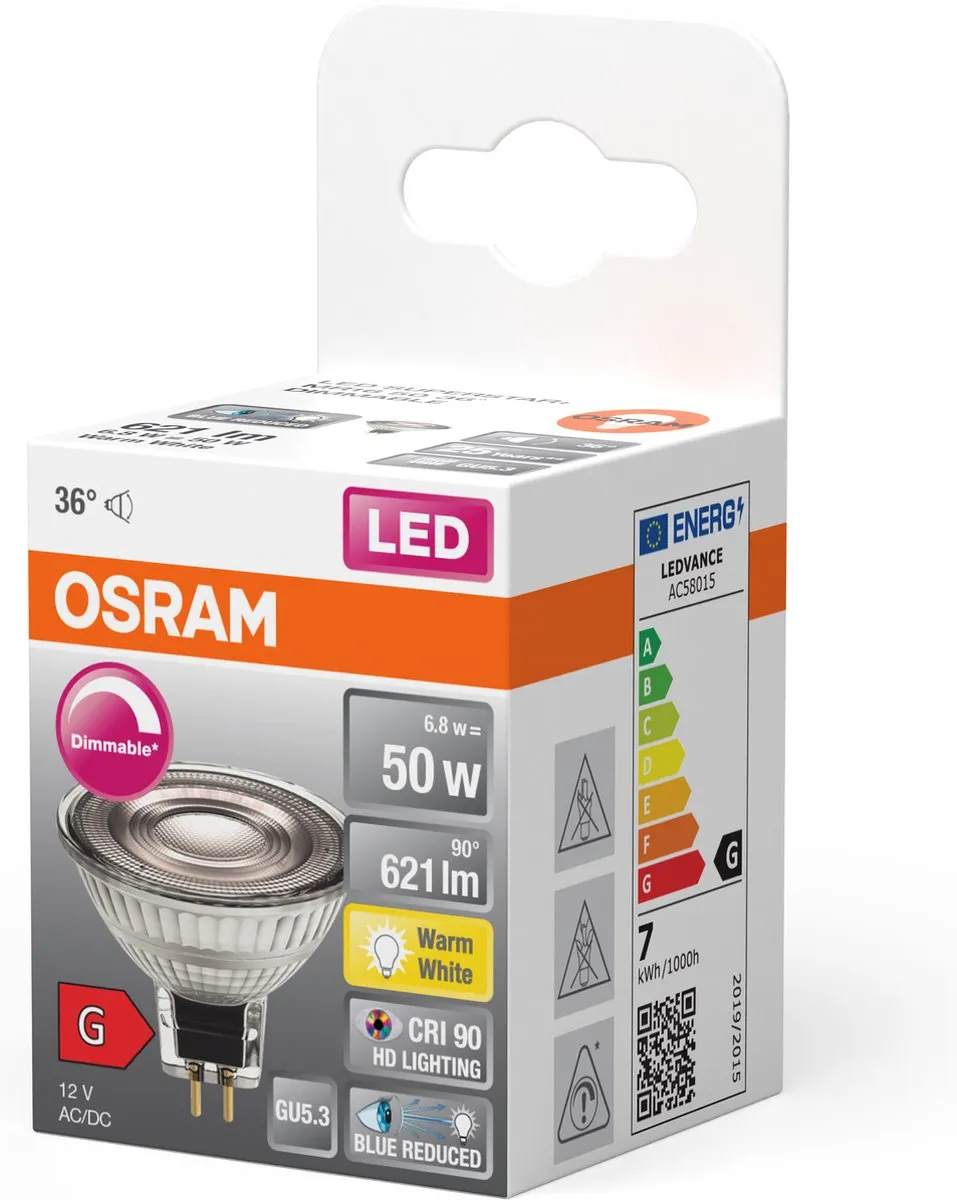 Osram LED Superstar Plus MR16 GU5.3 6.8W 621lm - 36° - 2700K - afbeelding 6 van 6