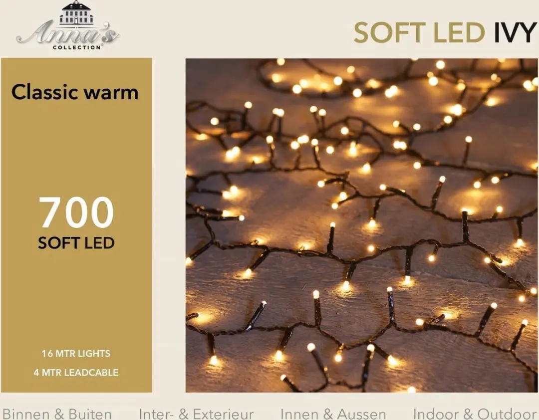 Soft LED classic ivy 700 lampjes 16m 4m aanloopsnoer zwart ip44 - afbeelding 2 van 2
