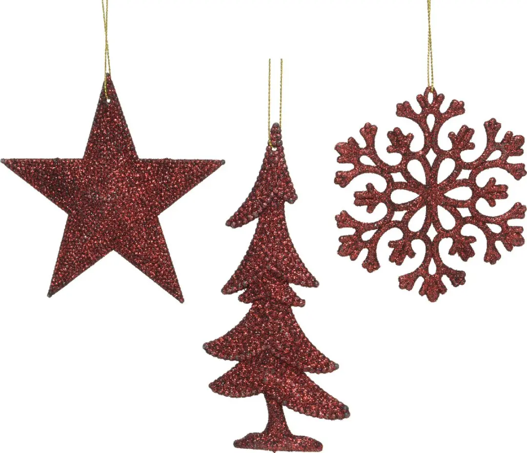 Hanger plc glitter ossenbloed assorti kerstbal hangdeco kerst Decoris