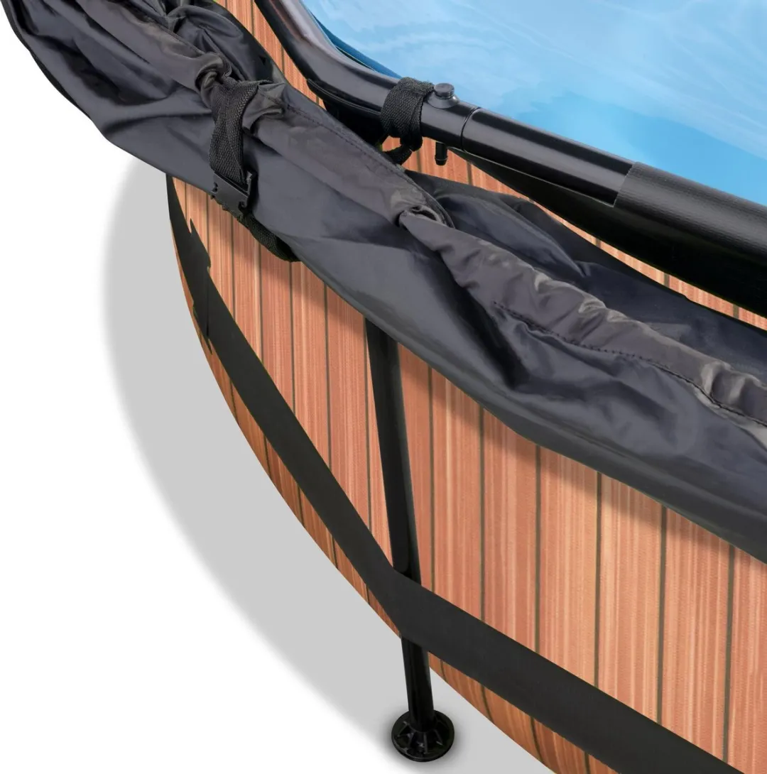 EXIT Wood Zwembad 380cm - 6125L - Filterpomp & Schaduwdoek Bruin