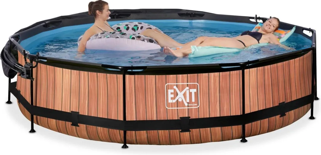 EXIT Wood Zwembad 380cm - 6125L - Filterpomp & Schaduwdoek Bruin - afbeelding 6 van 6