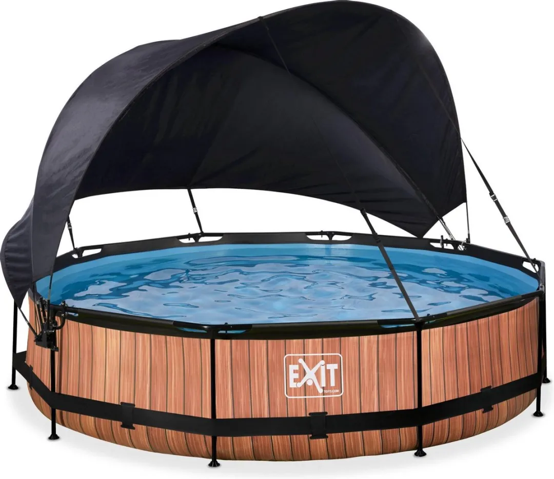 EXIT Wood Zwembad 380cm - 6125L - Filterpomp & Schaduwdoek Bruin