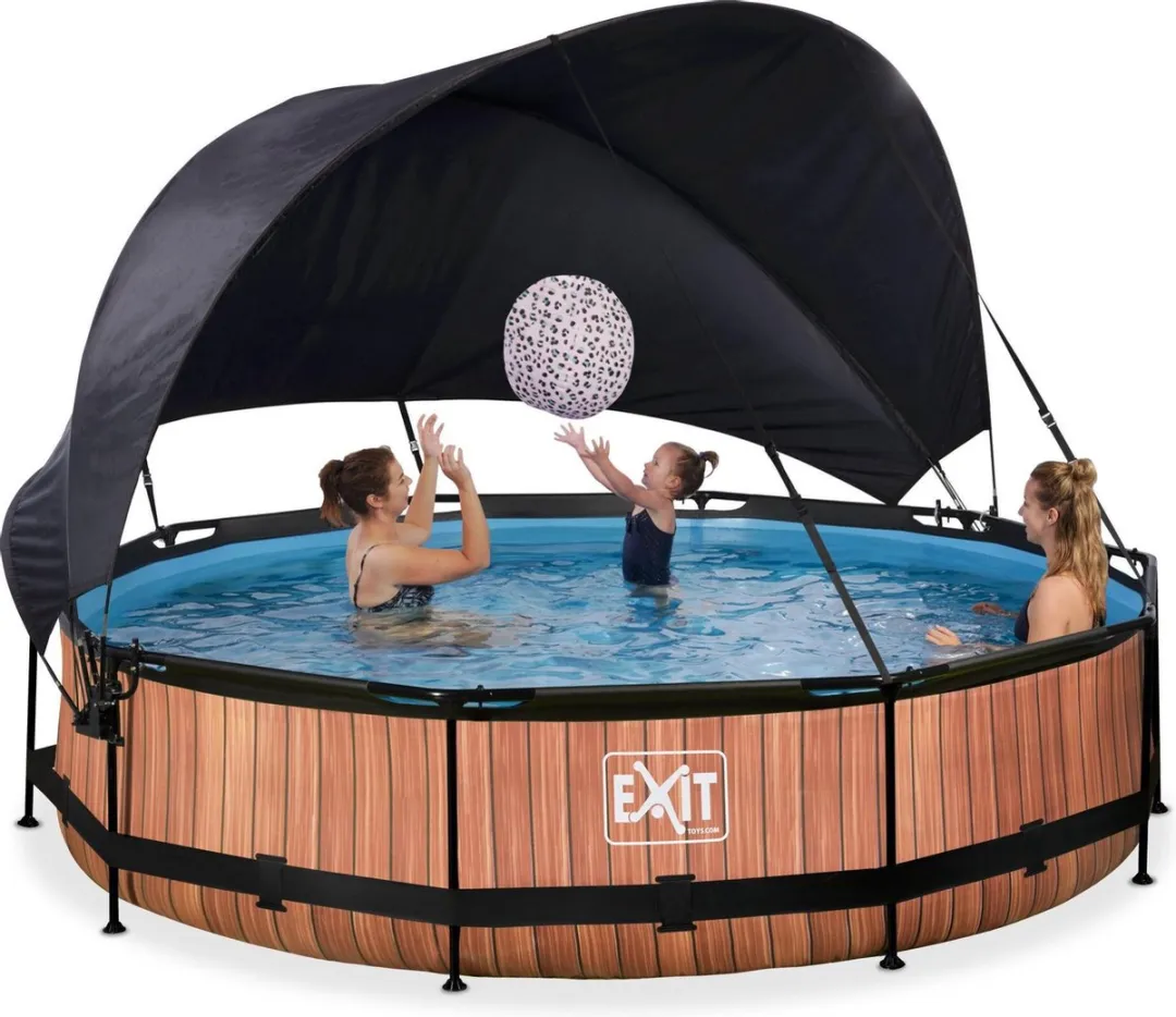 EXIT Wood Zwembad 380cm - 6125L - Filterpomp & Schaduwdoek Bruin