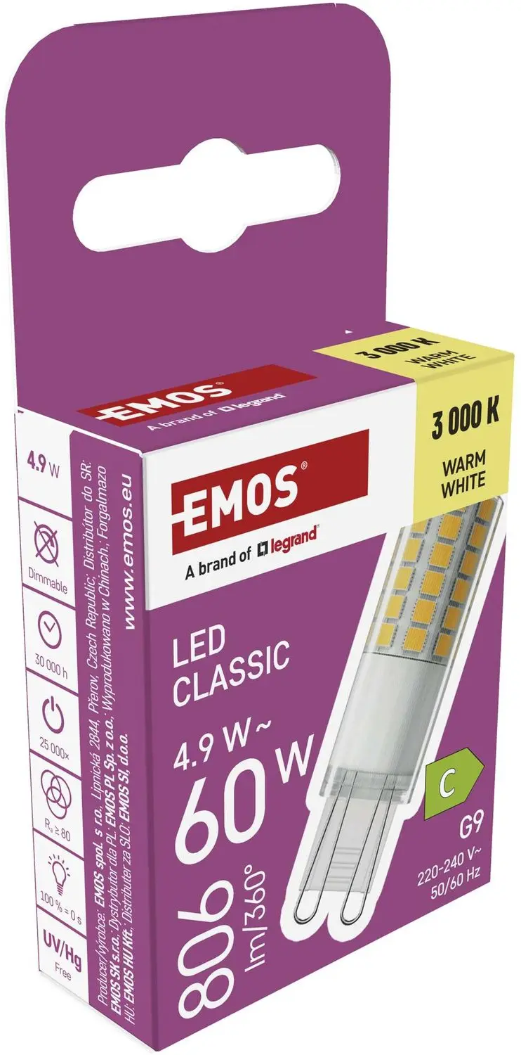 Emos LED-lamp Classic JC G9 4,9W ZQ9C42 - Warm wit - afbeelding 4 van 6