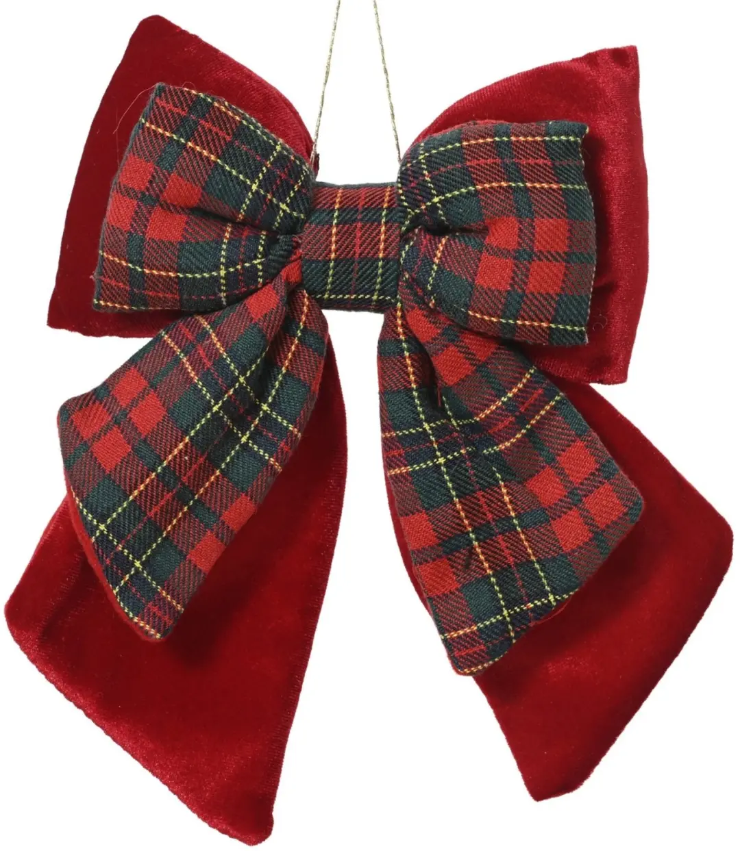 Decoris Kerststrik Tartan Fluweel Kerstrood 23cm