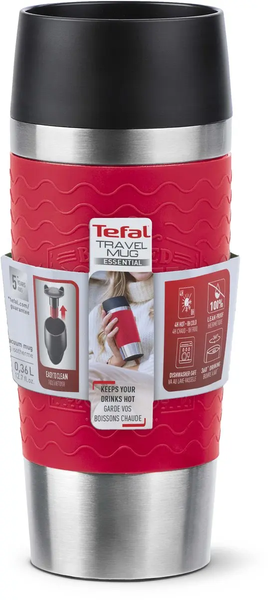 Tefal Esential Thermosfles Roestvrij Staal - 0.36L - Rood - afbeelding 2 van 6