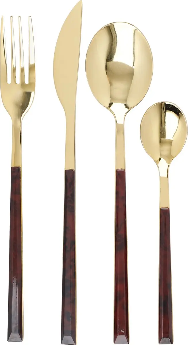 Bestekset, 16-Delig, 4 Personen, RVS, Goud, Schildpad Patroon