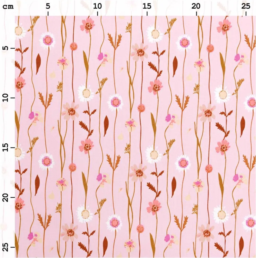 Rico Design Stof Katoen Wilde Bloemenprint 50x140cm - Roze