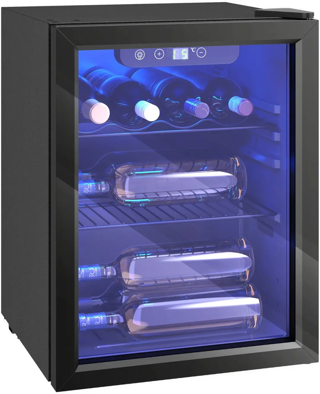 HOMCOM Wijnkoeler-Staal, Veiligheidsglas-43L x 41,5B x 57,5H cm-Zwart