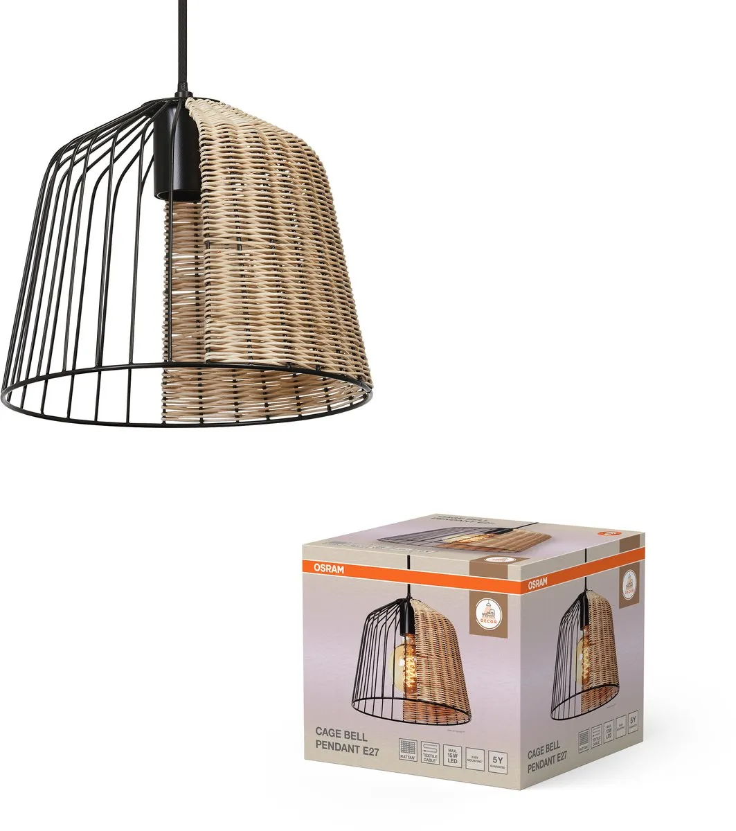 Osram Decor Cage Bell Hanglamp E27 - 260mm Zwart/Bruin