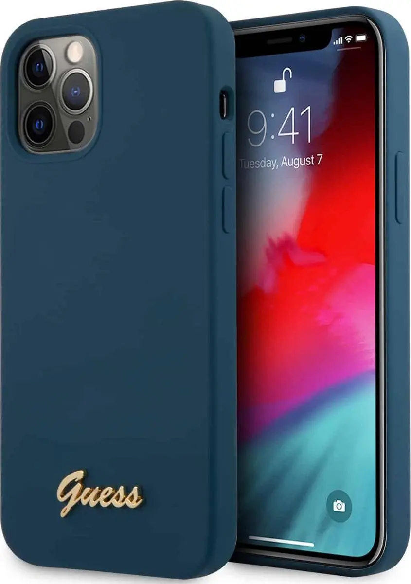 Guess Silicone Metal Script Hoesje iPhone 12 Pro Max