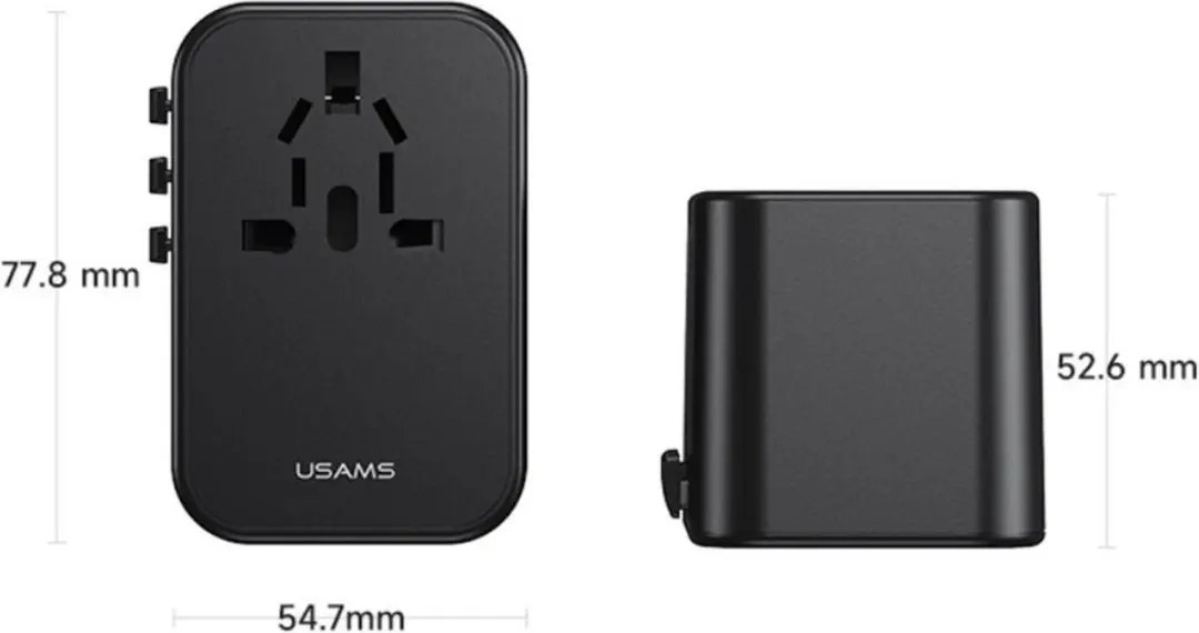 USAMS US-CC199 Wereldstekker 65W - Zwart - afbeelding 3 van 6