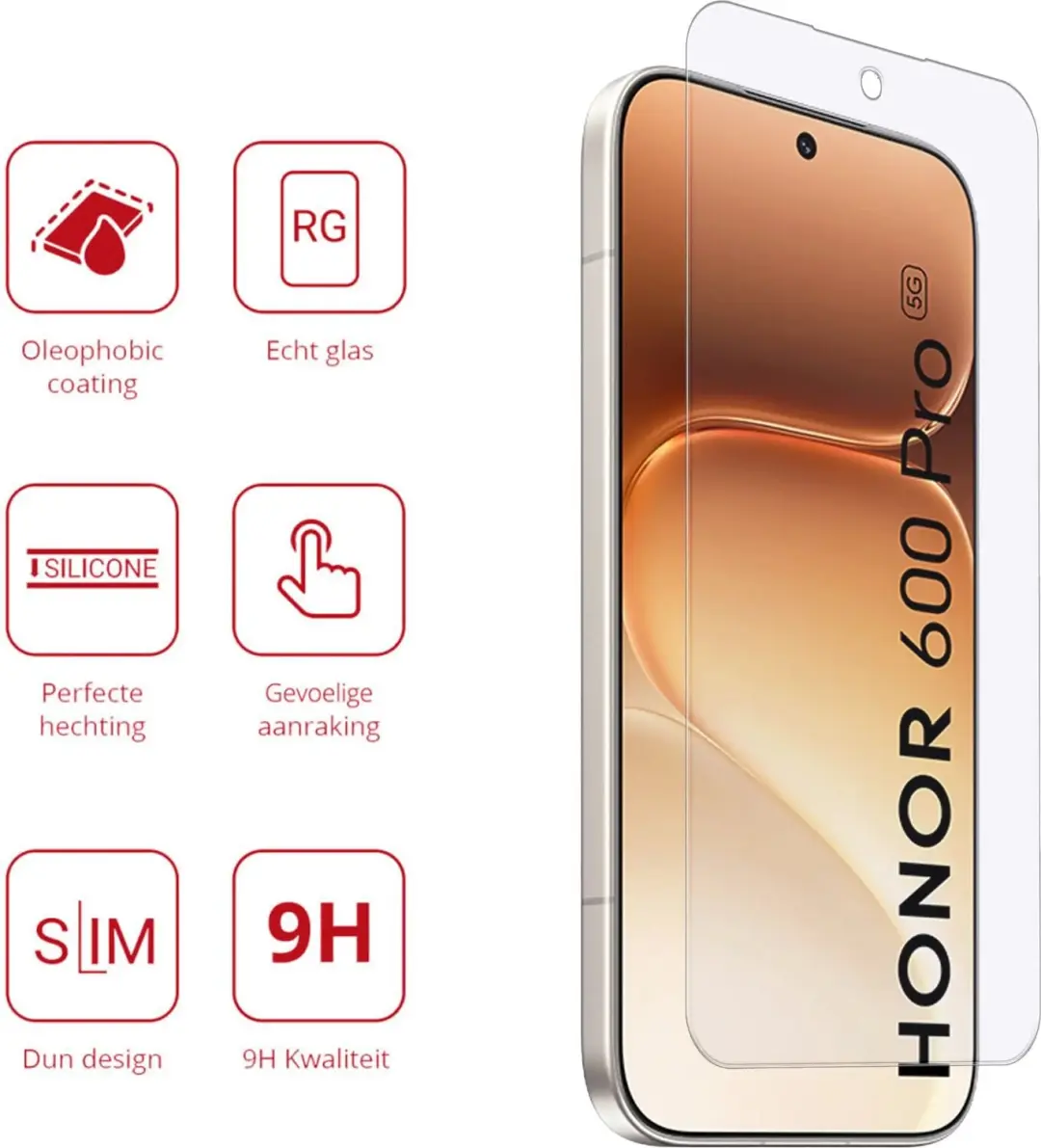 Rosso Honor 600 Pro Screen Protector - 9H Tempered Glass - afbeelding 2 van 6