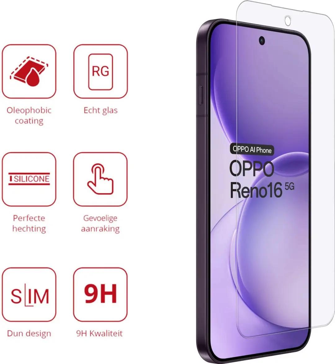 Rosso Screen Protector Oppo Reno 16 - 9H Tempered Glass - afbeelding 2 van 5