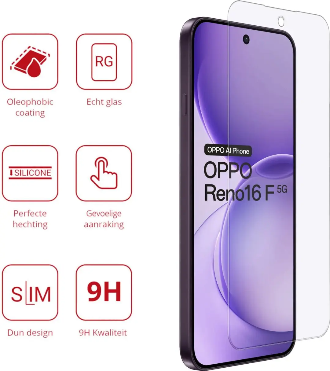 Rosso Oppo Reno 16 F Screenprotector 9H - afbeelding 2 van 5
