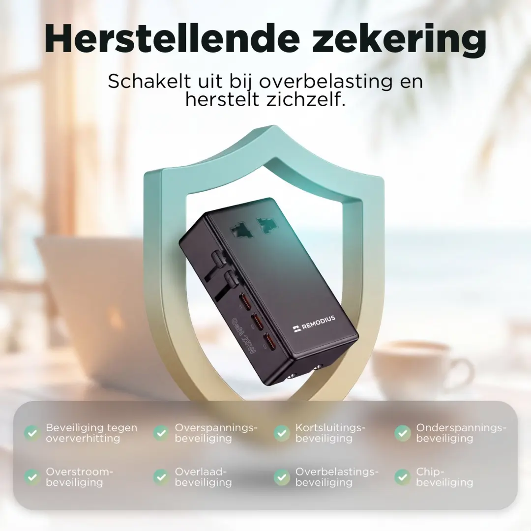 Remodius Ultra Dunne Wereldstekker OL-J01-PQ25 - Zwart - afbeelding 3 van 6