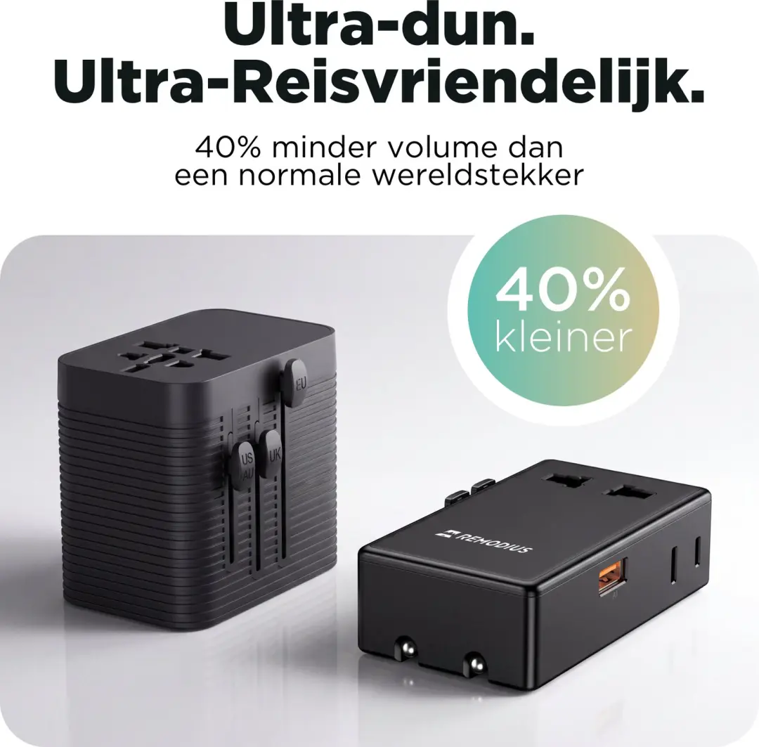 Remodius Ultra Dunne Wereldstekker OL-J01-PQ25 - Zwart - afbeelding 6 van 6
