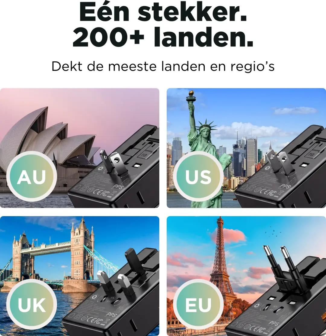 Remodius Ultra Dunne Wereldstekker OL-J01-PQ25 - Zwart - afbeelding 2 van 6