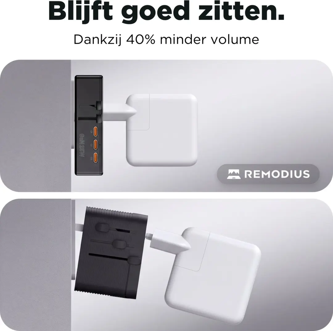 Remodius Ultra Dunne Wereldstekker OL-J01-PQ25 - Zwart - afbeelding 4 van 6