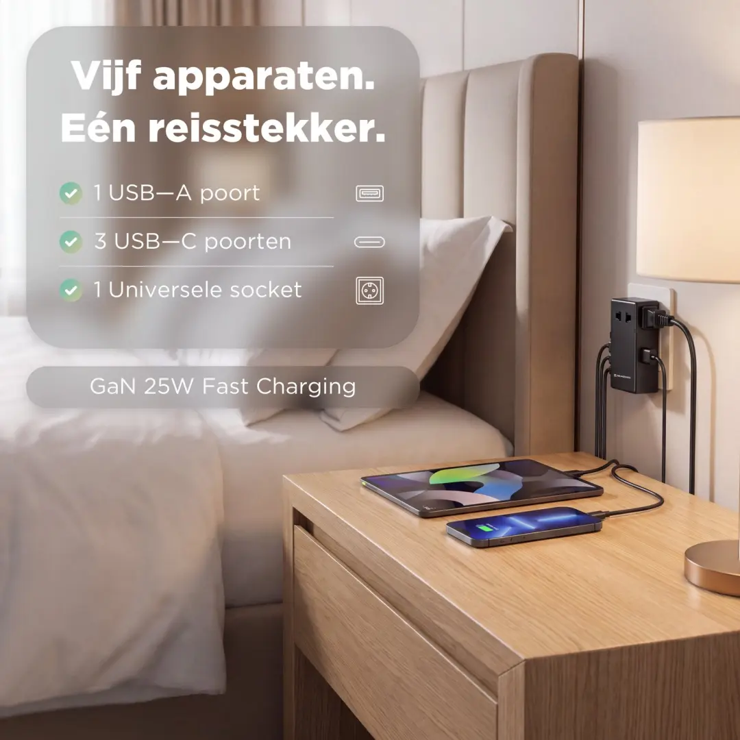 Remodius Ultra Dunne Wereldstekker OL-J01-PQ25 - Zwart - afbeelding 5 van 6