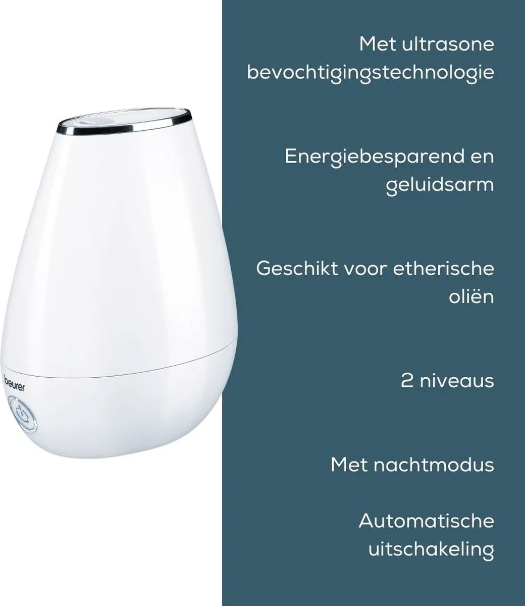 Beurer LB 37 Luchtbevochtiger - Ultrasoon - Ultrastil - Tot 20 M2 - Nachtmodus - Aromafunctie - Design - 3 Jaar garantie - Wit