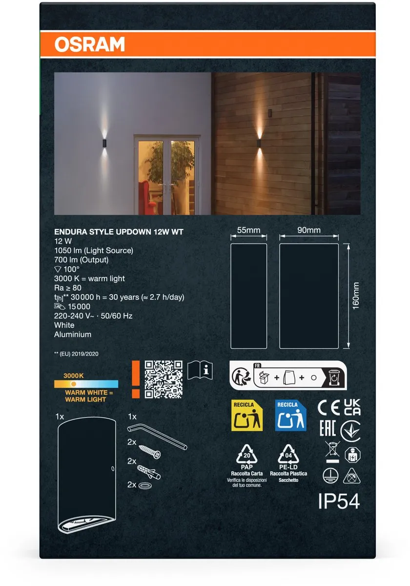 Osram ENDURA Style UpDown LED-Armatuur 12W - Warm Wit 3000K - IP44