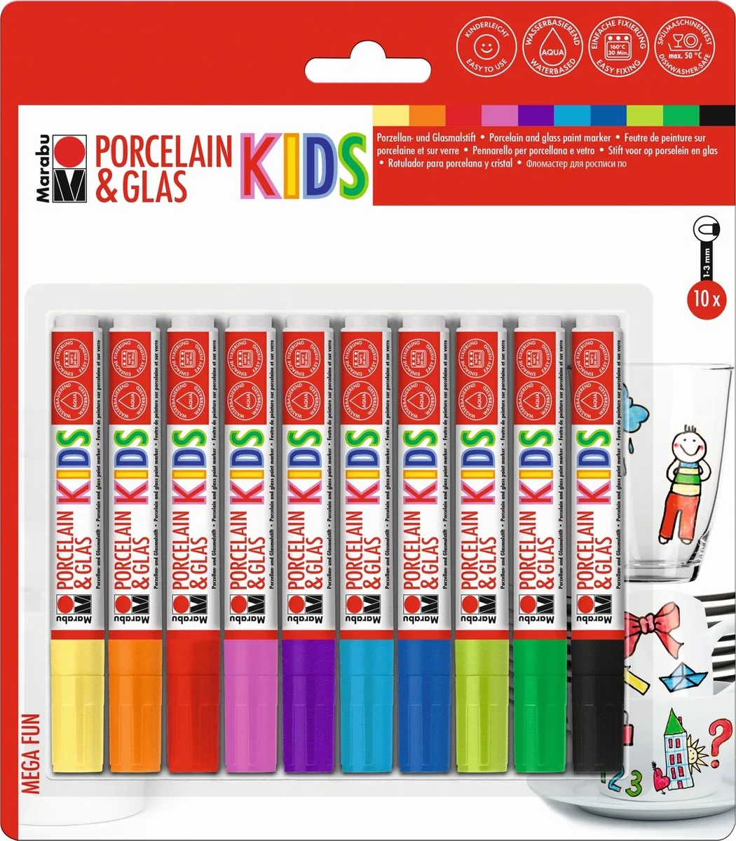Marabu Kids Porselein & Glasmarkers - 10 Stuks Multi