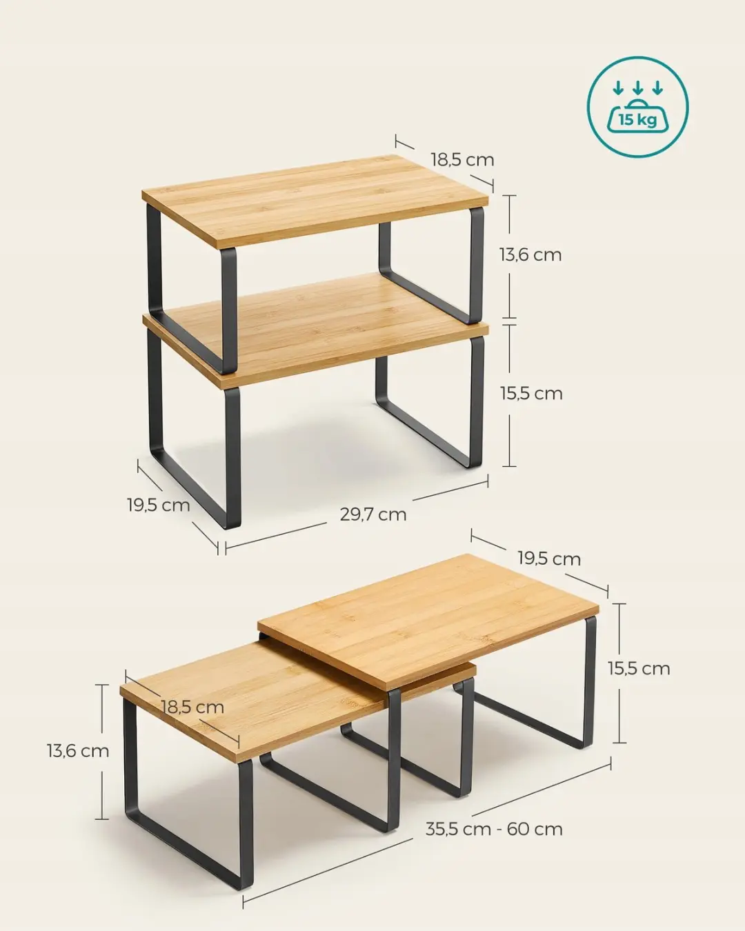 Songmics Bamboe Kruidenrekjes Set - 2 Stuks - Zwart/Natuur - afbeelding 5 van 6