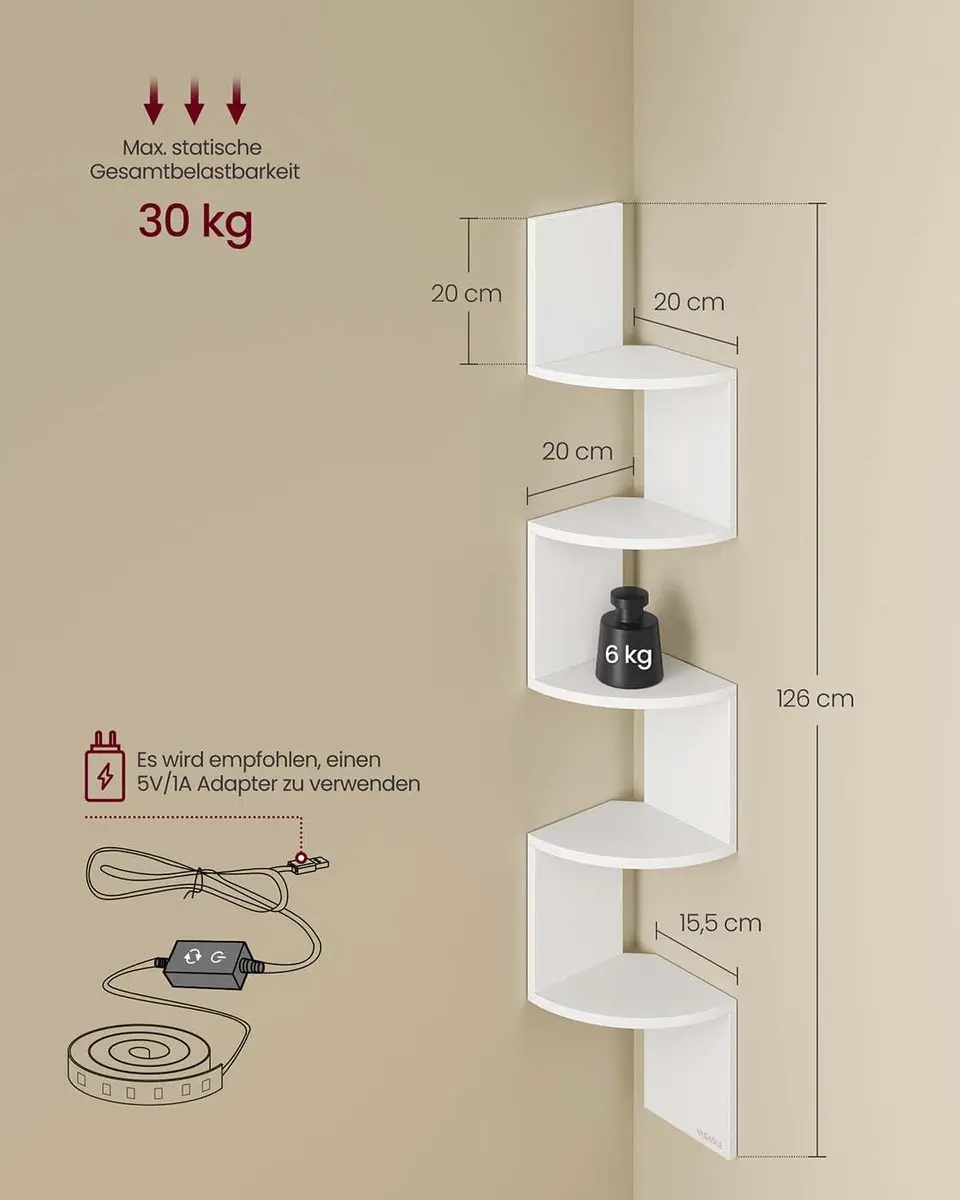 Songmics Hoekwandrek LED LBC630W01 - Mat Wit - afbeelding 5 van 6